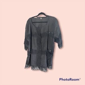 Vintage 1960’s black lace blouse button down lace panels plus size 3X or 4X